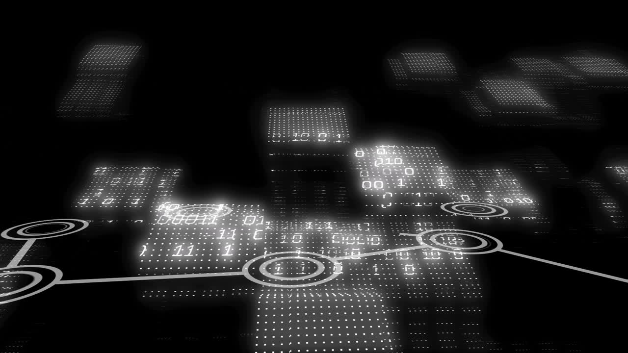 Animation of data processing on black background