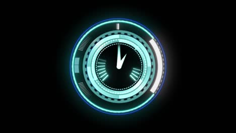animación de escaneo de alcance con reloj sobre fondo negro