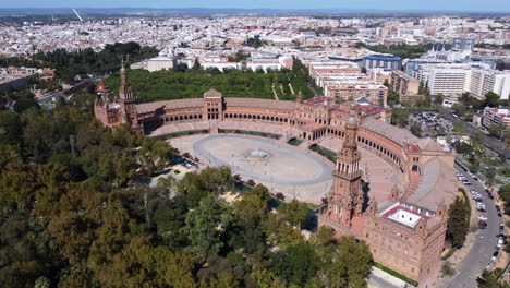 Aerial-view-of-Plaza-De-Espana,-Seville