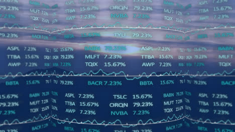 Animation-Der-Datenverarbeitung-Und-Des-Aktienmarkts-über-Einer-Landschaft