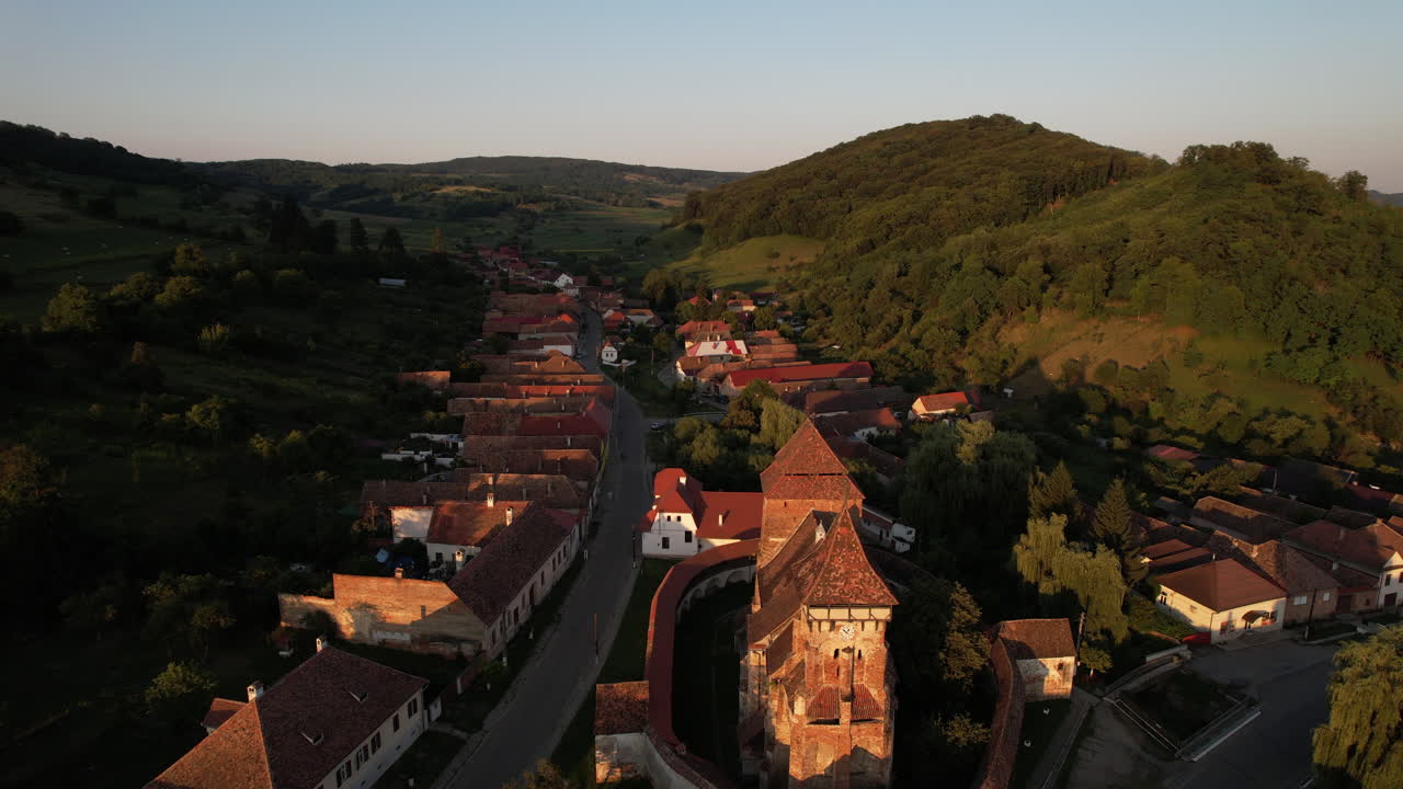 Aerial View of Viscri Fortified Church and Village, Transylvania