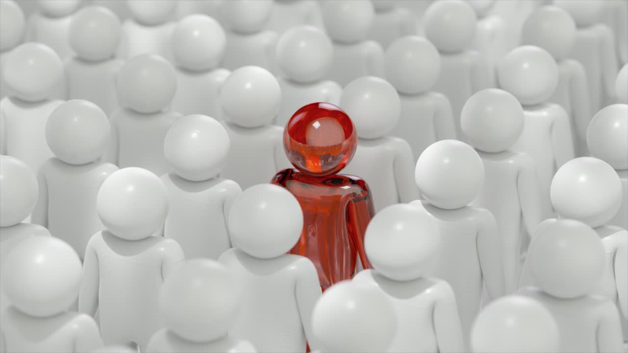 그림의 군중에서 빨간 그림