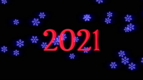 Animierte-Nahaufnahme-2021-Text-Und-Fliegen-Blaue-Schneeflocken-Auf-Feiertagshintergrund
