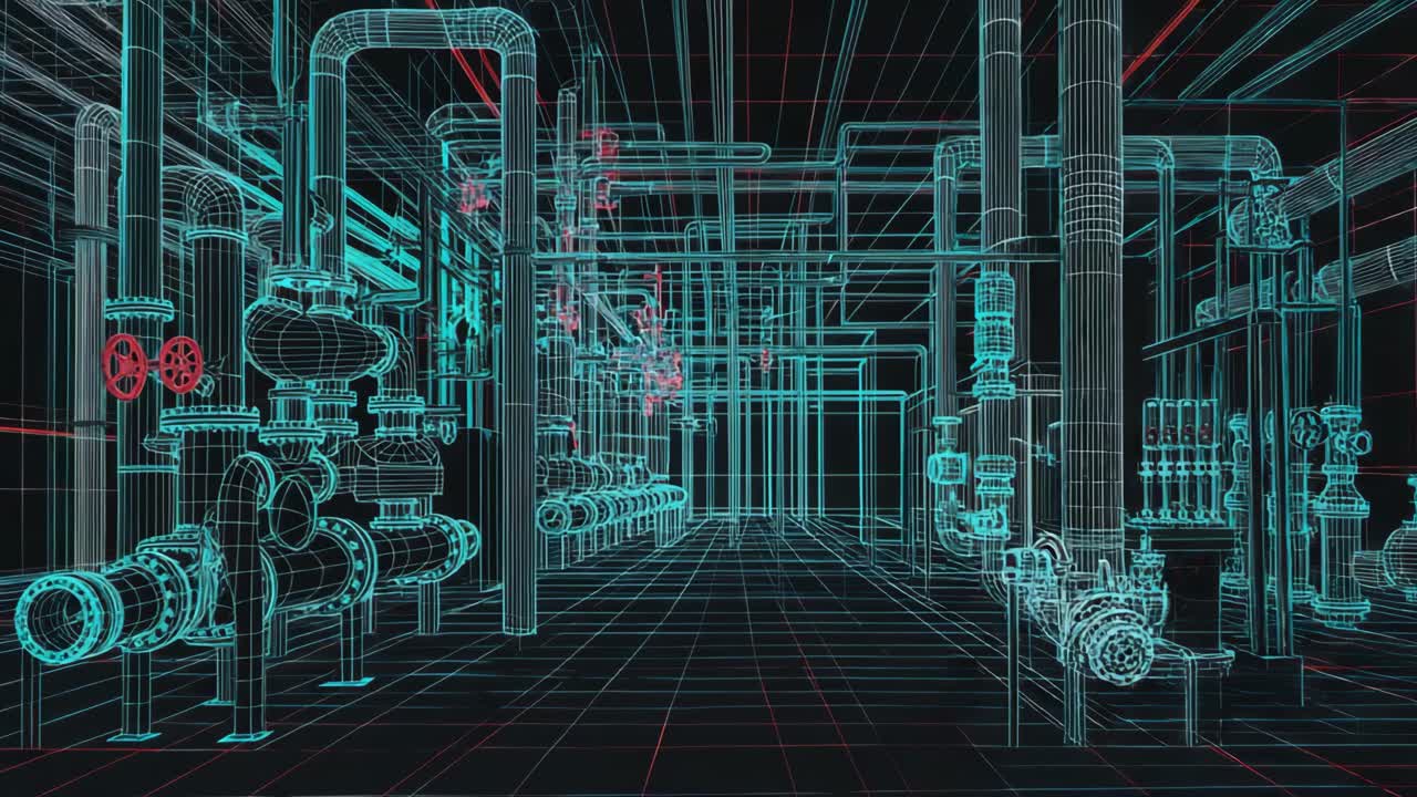 Model Wireframe 3D Pabrik Industri