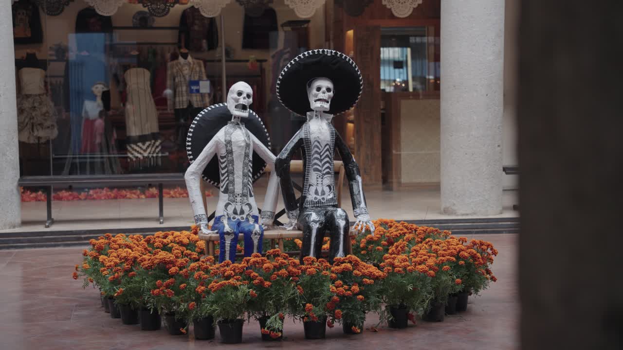 Day of the Dead Skeletons and Marigolds Display