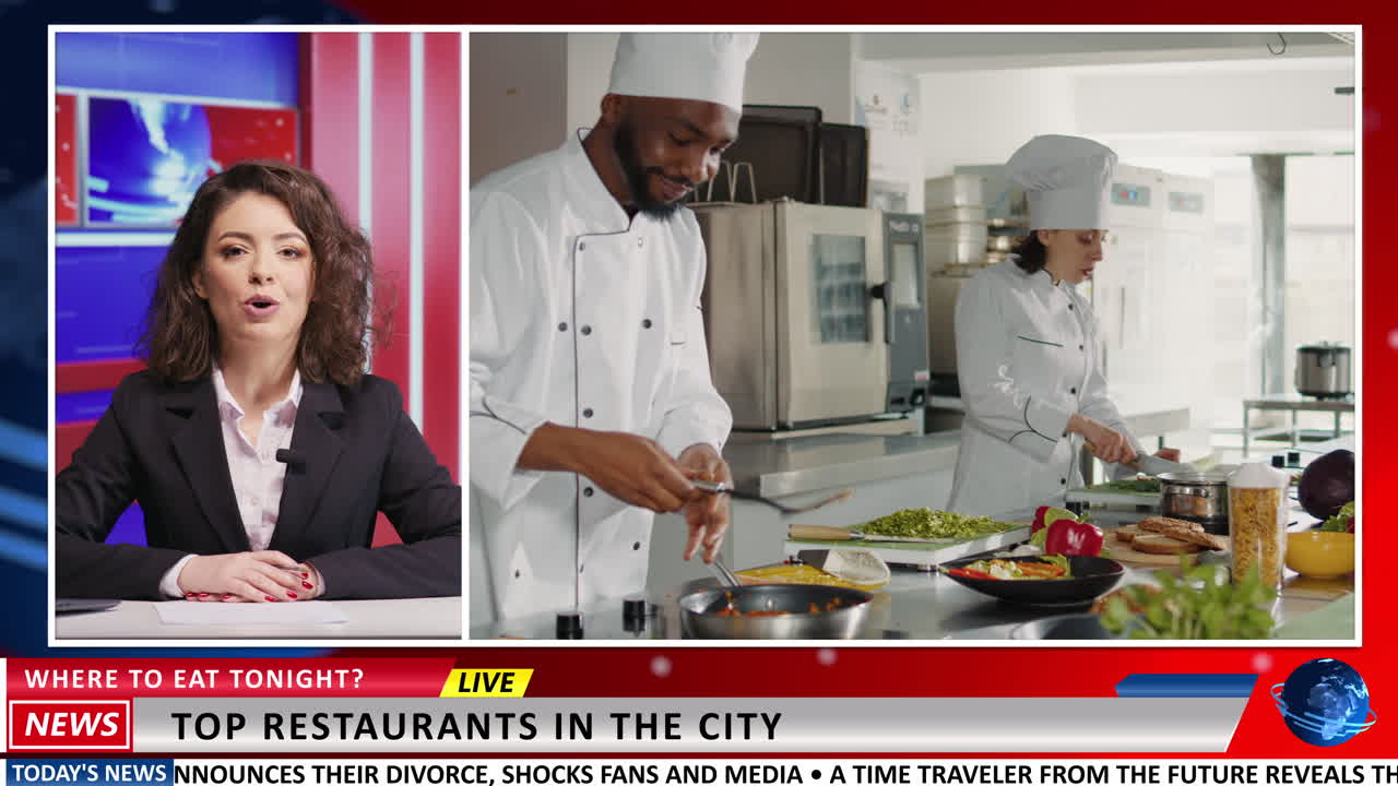 la mujer anuncia buenos restaurantes.