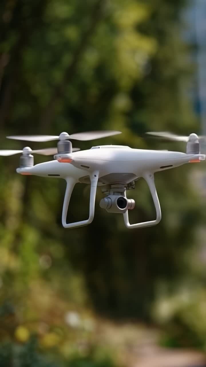 Esplorazione aerea: un drone accattivante a mezz'aria catturato in una vegetazione lussureggiante, che mostra tecnologia avanzata e meccanismi di volo fluidi.