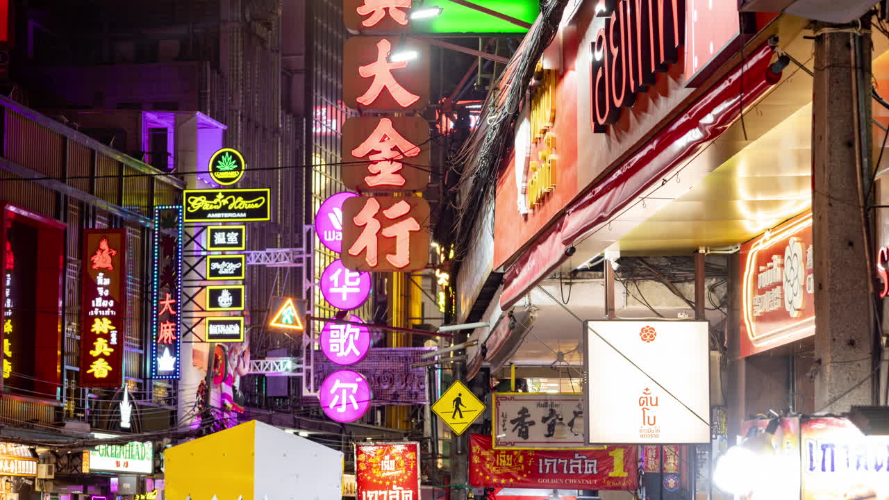 timelapse of china town and night time traffic in bangkok