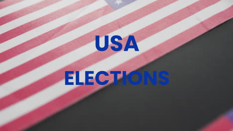 animation of usa elections text and over flag of america
