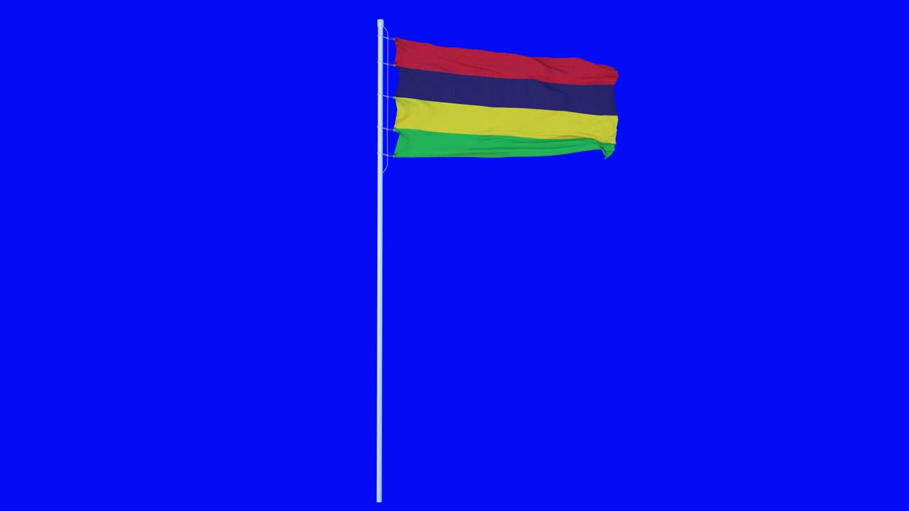 bandera de mauritius ondeando en el viento en pantalla azul o fondo de tecla de croma. animación 4k