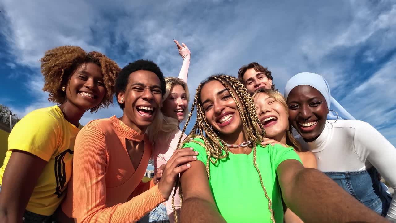 Group of diverse friends taking a selfie