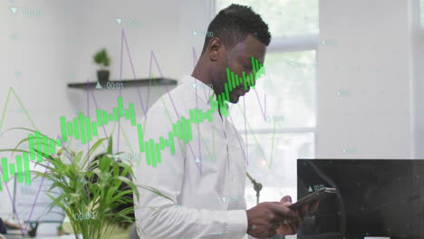 Animación-Del-Procesamiento-De-Datos-Financieros-Sobre-Un-Hombre-De-Negocios-Afroamericano-En-El-Cargo