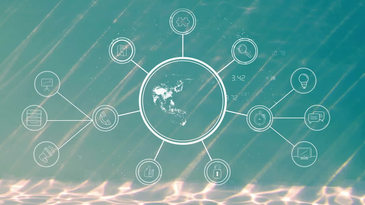 연결 네트워크 및 데이터 처리 애니메이션 수중 장면