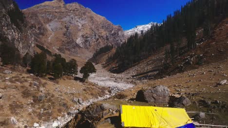footage of lahaul, spiti valley showing winer colours of the frozen mountains of the himalayas