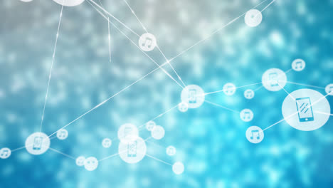 animation of network of digital icons against blue textured background