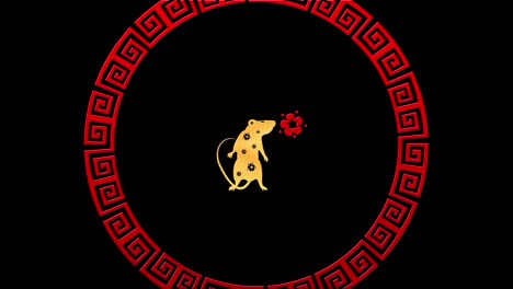 red chinese new year background with gold, rat, fireworks, glittering stars 3d rendering loop 4k. magical happy new year animation