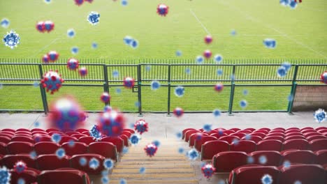 células de covid-19 contra asientos vacíos en el estadio deportivo