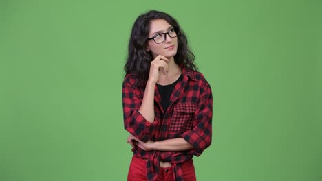 young beautiful businesswoman thinking