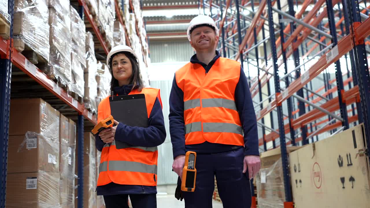 Warehouse workers with inventory