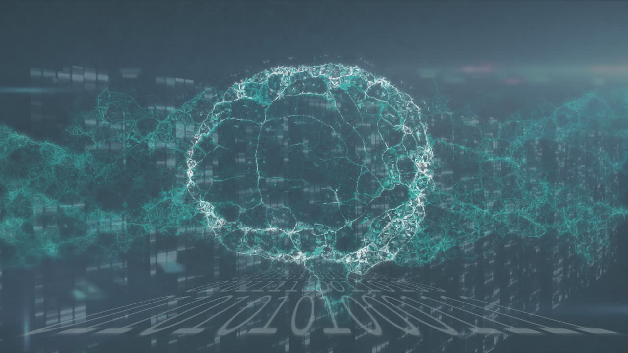검은 바탕에 데이터 처리를 통해 디지털 뇌와 dna 줄기의 애니메이션