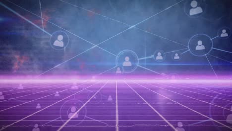 Animation-of-network-of-connections-on-purple-background