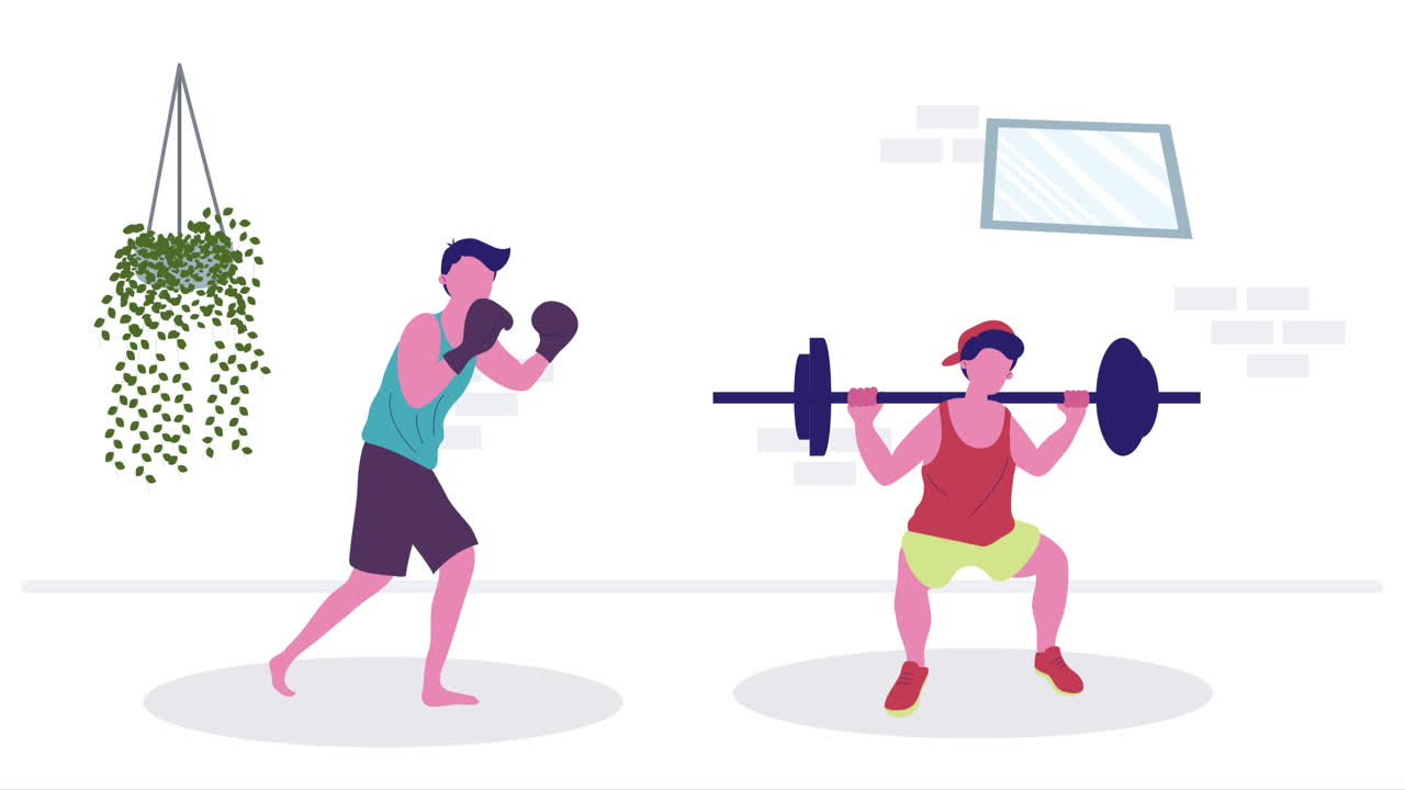 운동을 연습하는 남자 운동선수 캐릭터 애니메이션