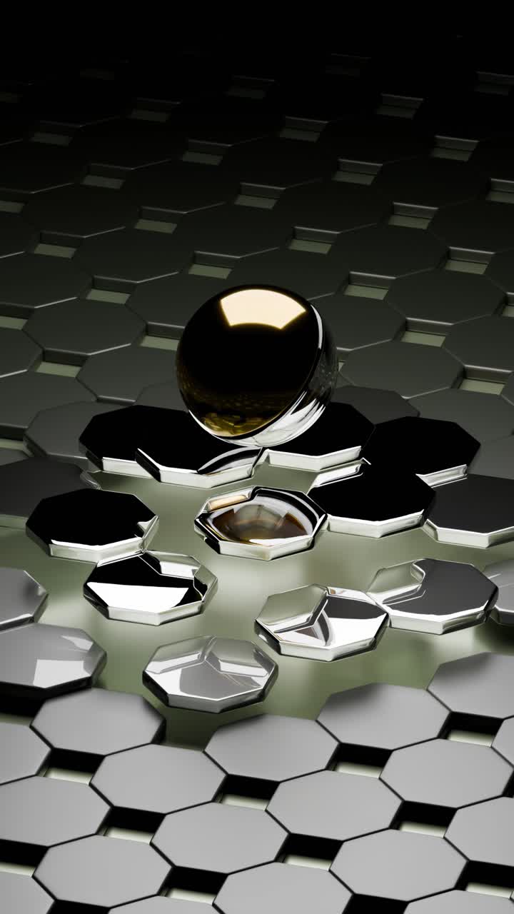Abstract 3D Rendering of a Sphere on Hexagons