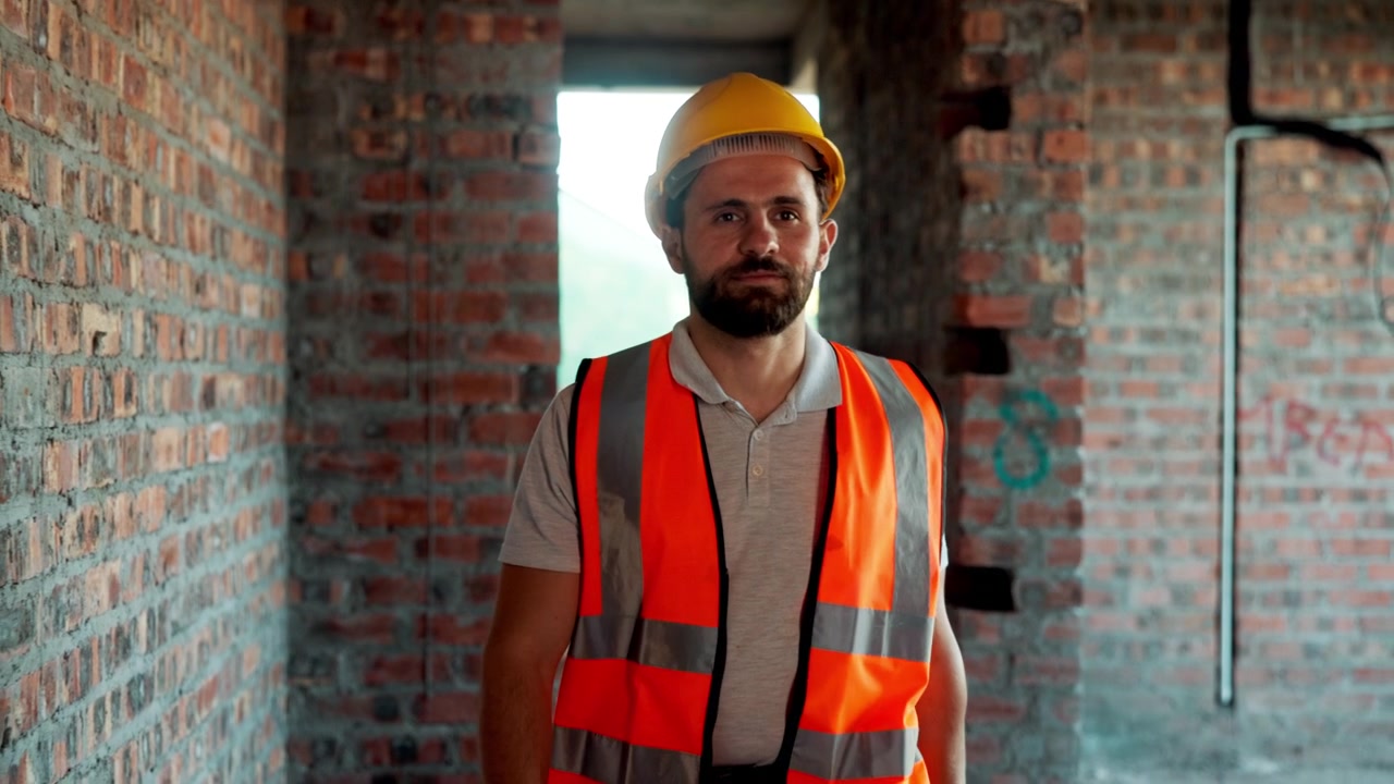 Construction Worker Standing in Unfinished Building