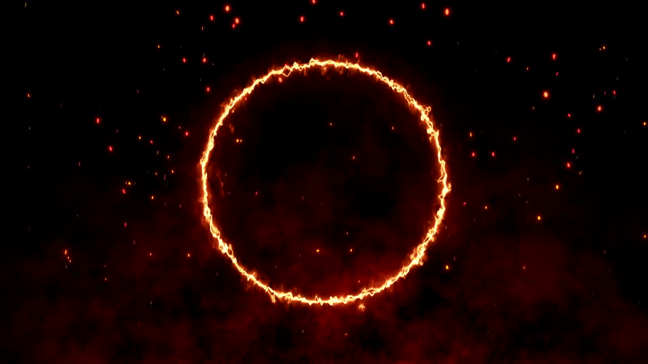 marco circular brillante de fuego 4k con espacio de copia en fondo oscuro y fondo de calor rojo. papel tapiz de movimiento gráfico y animación.