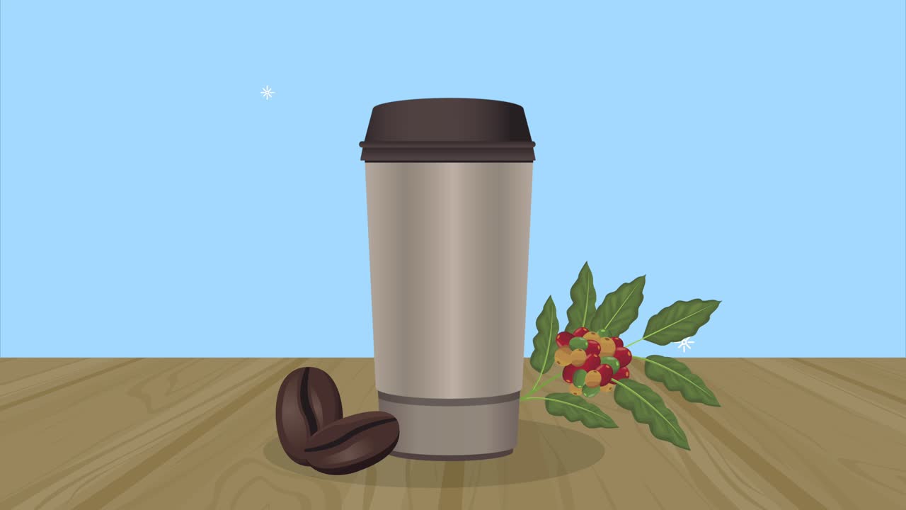 delicioso café para llevar en una olla y animación de plantas