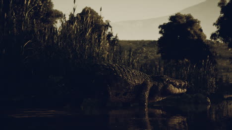 crocodile resting by the waters edge in a tranquil natural setting