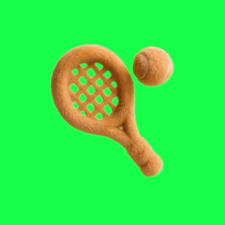 3D Render of Furry Padel Racket and Ball on Green Screen