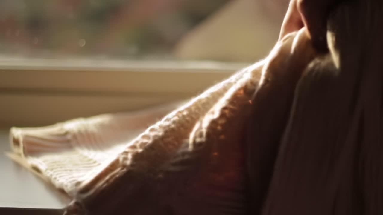 A Cozy Knit Blanket Gently Draped by the Sunlight, Showcasing Its Soft Texture and Warm Color, Perfect for Adding Comfort to Any Space