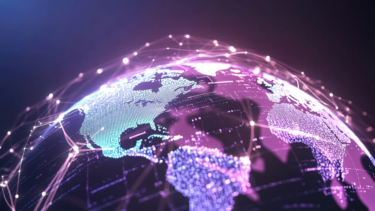 Conceito de vídeo futurista de um globo digital com redes luminosas