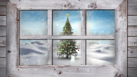Winter scenery seen through window