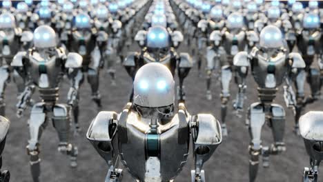 metal robots marching in formation