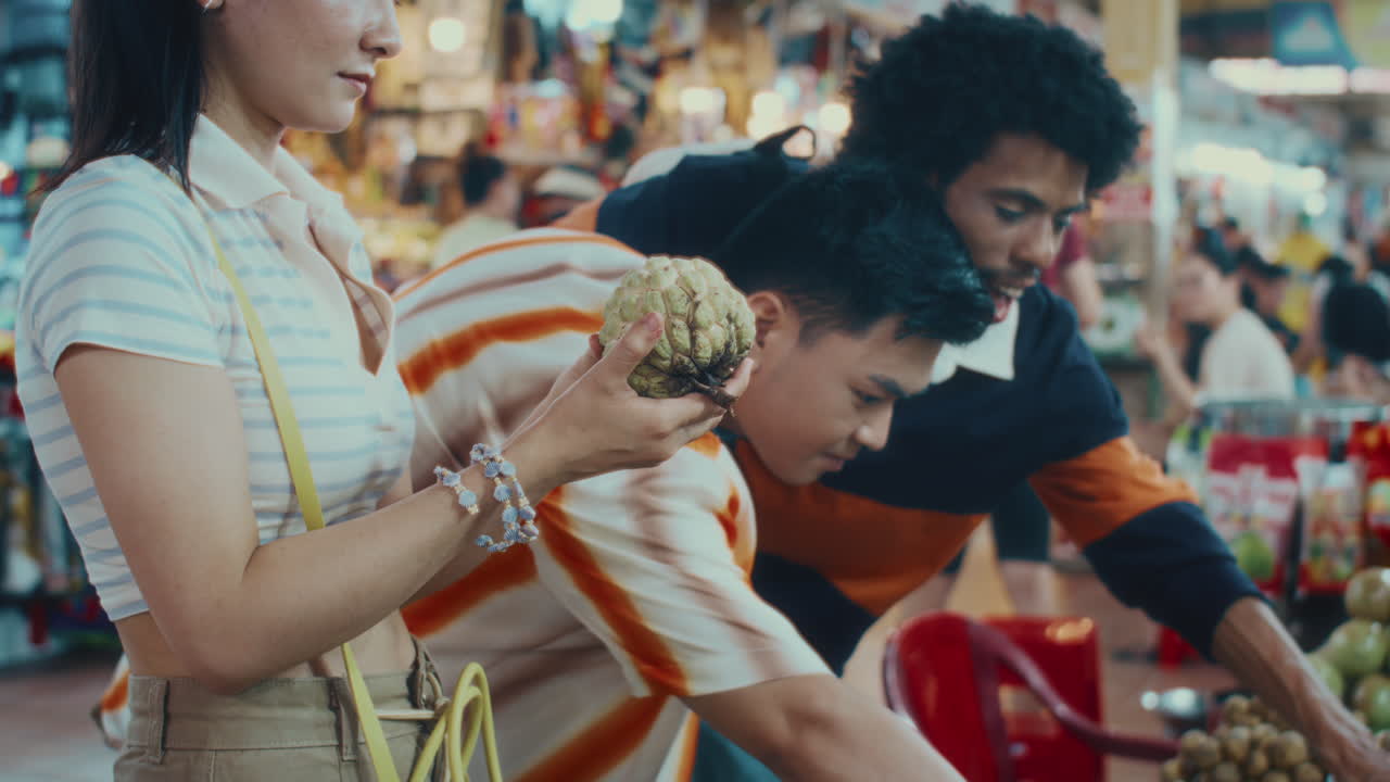 Group of Multiethnic Friends Having Shopping at Local Fruit Market