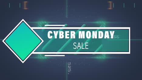 animation of cyber monday sale text over data processing and scanning