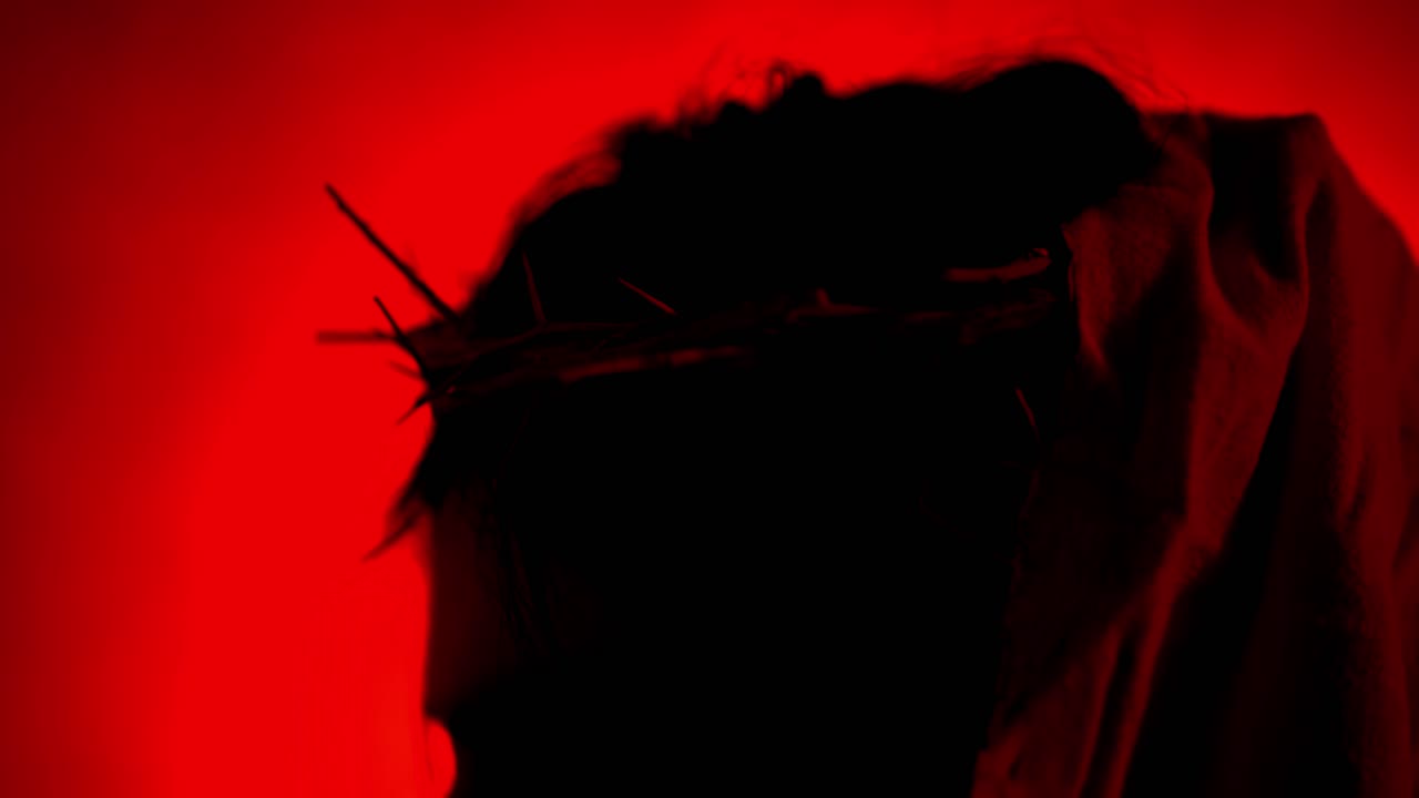 Jesus Christ wearing crown of thorns for Christianity, Easter visual, bible scene or temptation, prayer, worship visual.