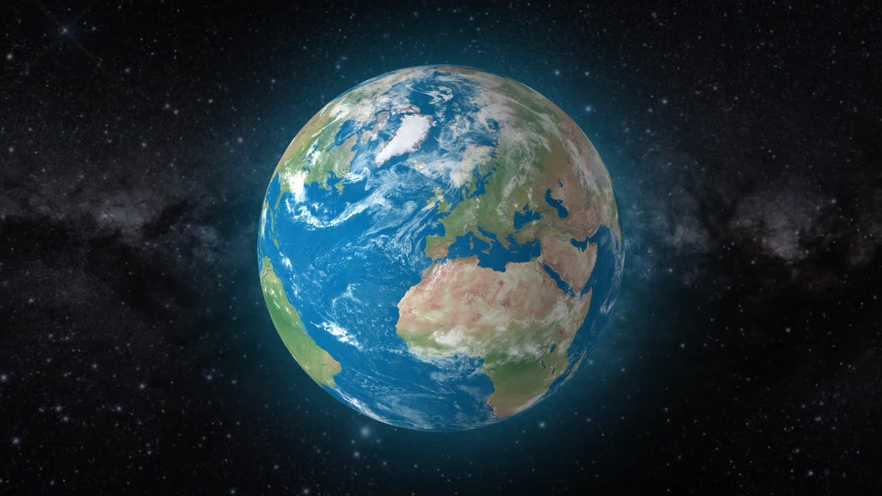 Cinematic video background showcases Realistic Globe rotating, zooming in on Kingdom of Spain and Portugal country | Realistic Earth rotating and zooming in on Kingdom of Spain and Portugal Countries
