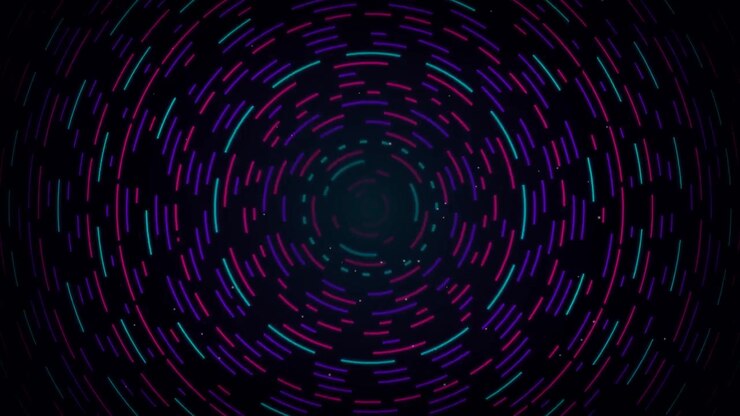 Fundo Abstrato em Movimento com Círculos Tracejados de Néon Giratórios