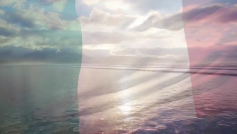 Animation-Der-Flagge-Frankreichs,-Die-über-Der-Meereslandschaft-Weht
