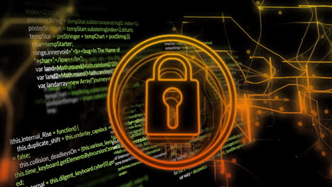 Animation of data processing and padlock icon over dark background