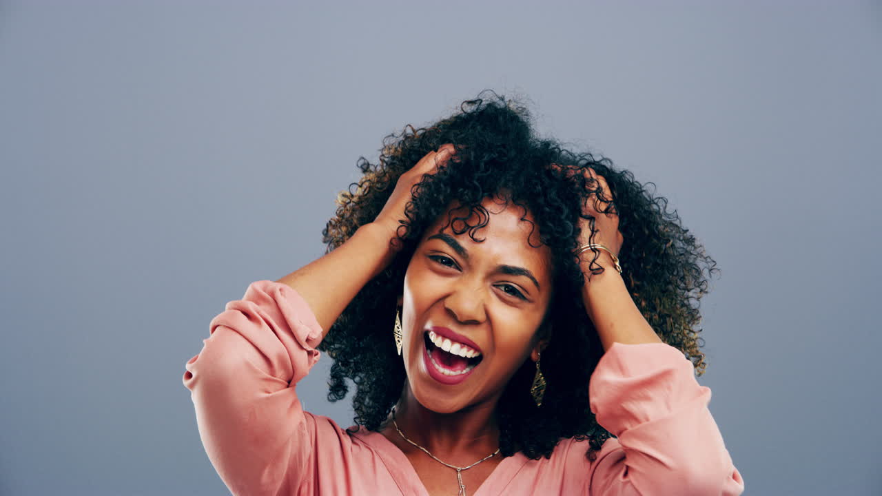 Happy Woman with Curly Hair