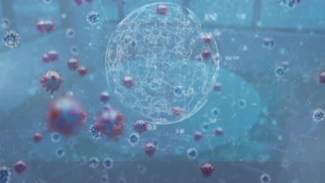 백인 여성 눈의 애니메이션, 디지털 인터페이스에서 코로나 바이러스에 대한 데이터 처리