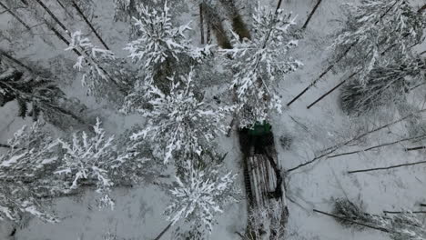 aerial - tracking of logs transported in snow-covered forest