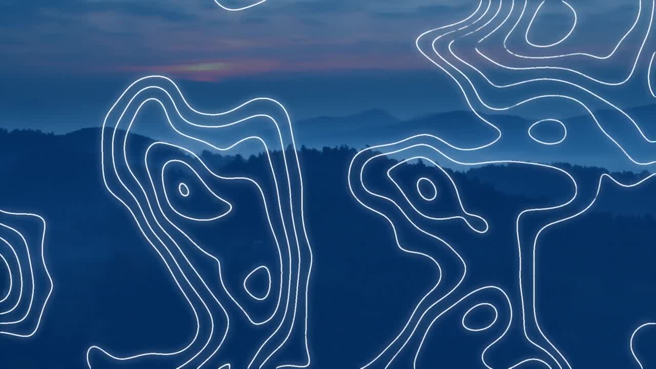 animación de líneas blancas del mapa sobre el paisaje