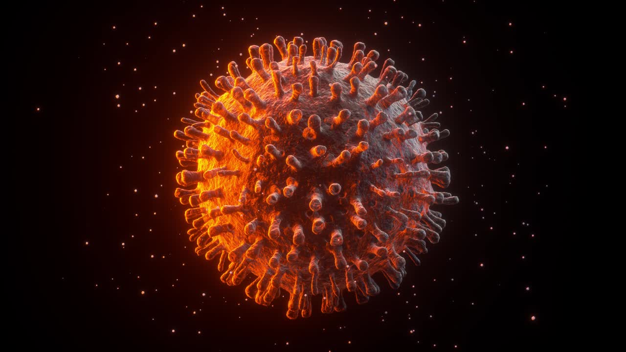 ilustración en 3d de un primer plano del virus de la corona en un fondo negro