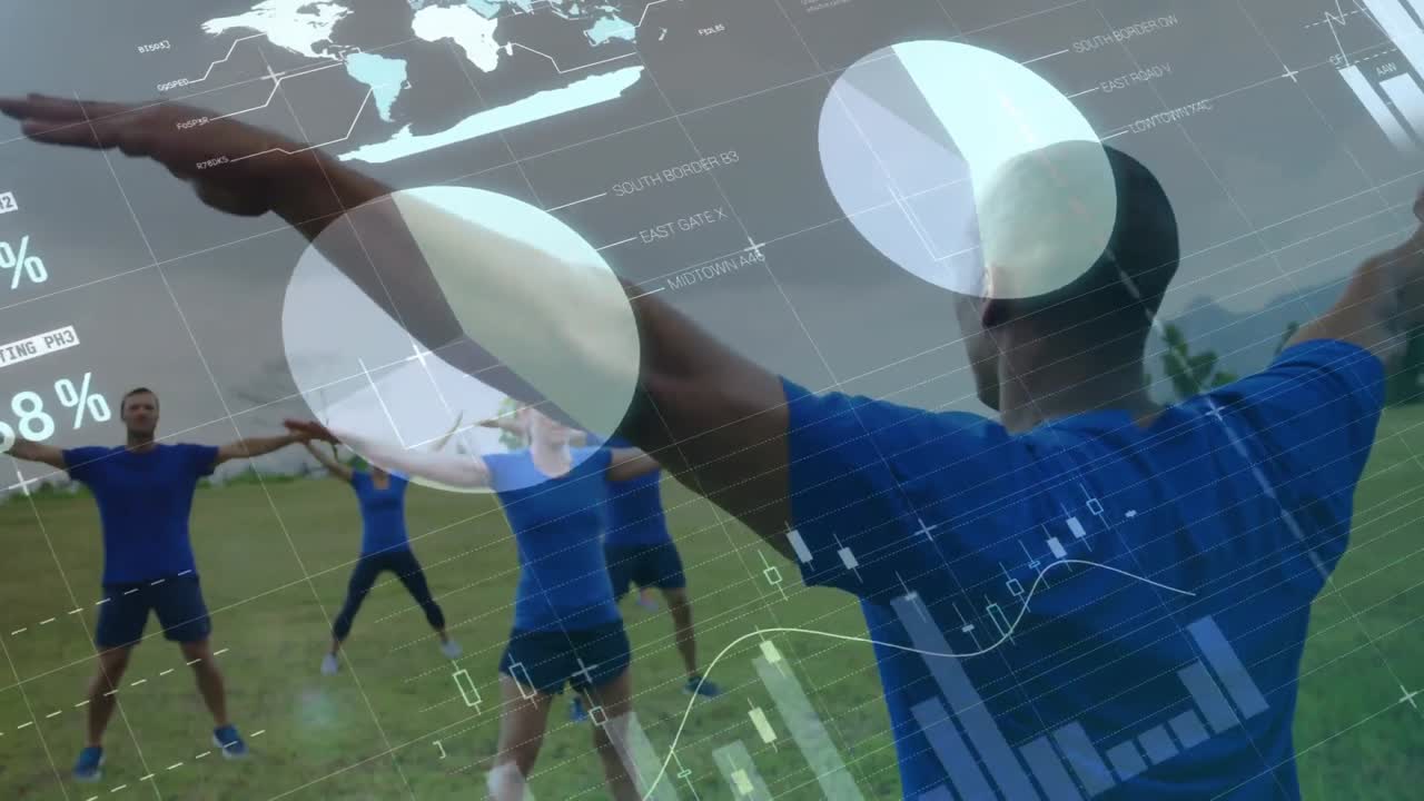 animación del procesamiento de datos sobre un grupo de hombres y mujeres que ejercen