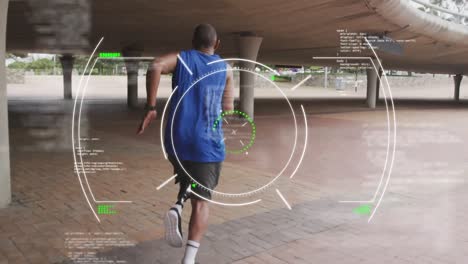 animation of scope and processing data over male athlete with prosthetic leg exercising outdoors